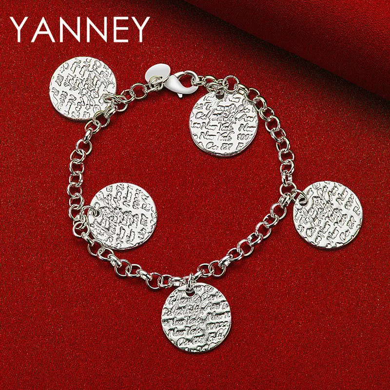 

New 925 Sterling Silver 8 Inches Round Pendant Women Men Hip Hop Bracelet For Fashion Wedding Engagement Gift Jewelry Party