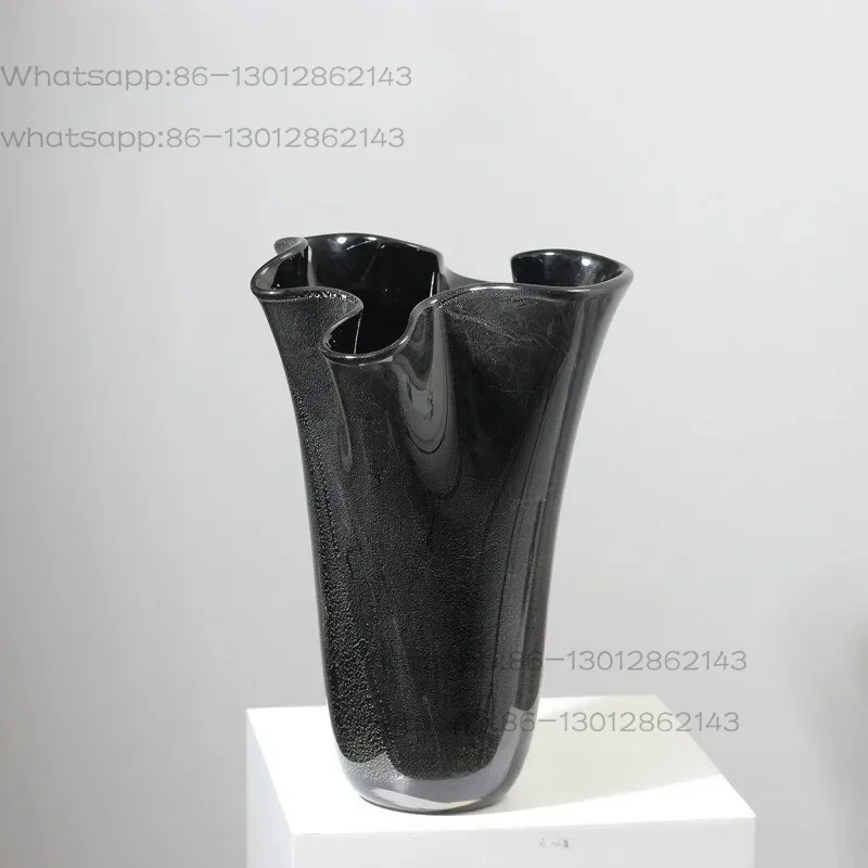 Simple Light Luxury Silver Foil Petal Mouth Baicai Glazed Vase Hotel Clubhouse Soft Floral Decoration Ornament