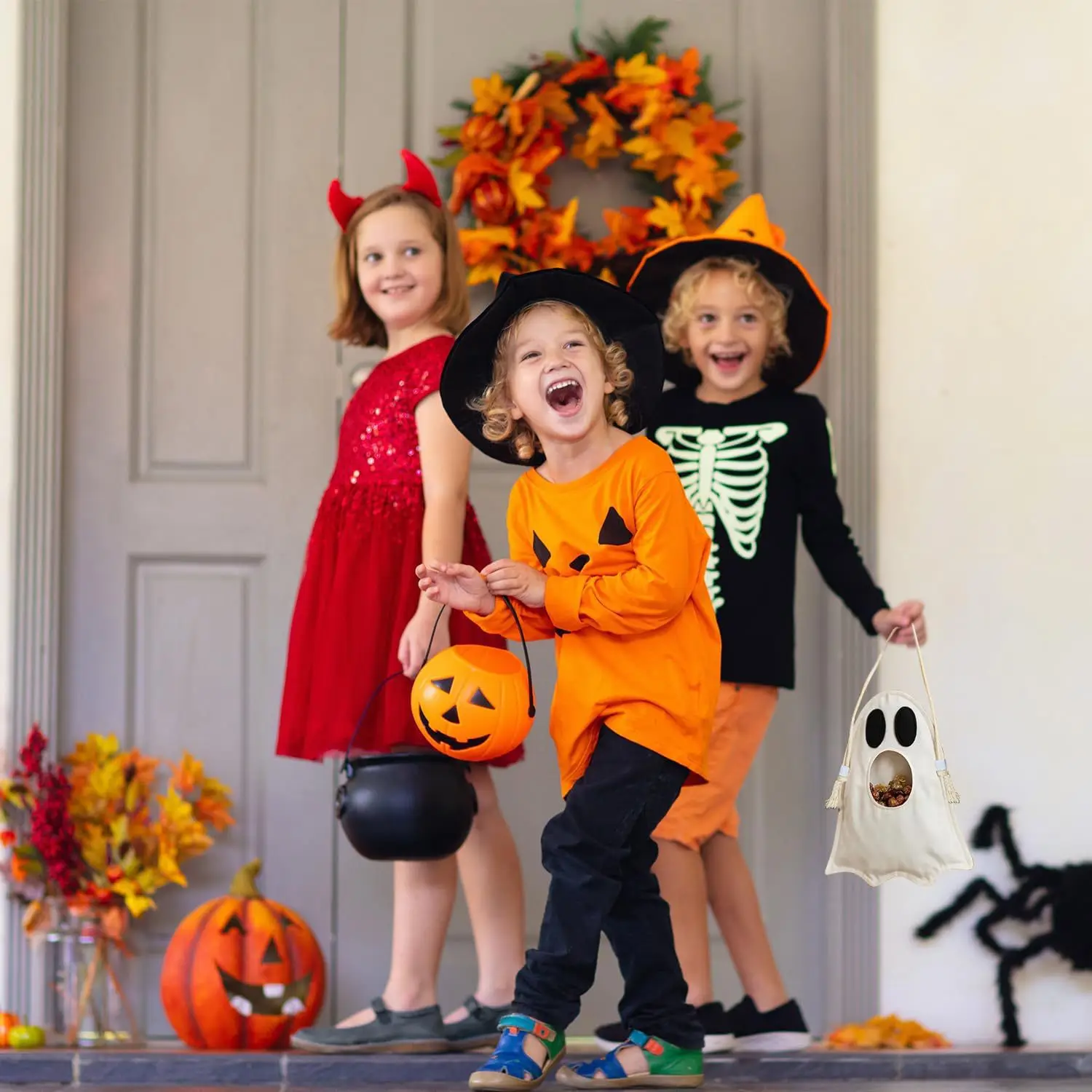 Halloween Ghost Trick or Treat Bag Kids Crossbody Candy Pumpkin Style Halloween Party Favor Gift Bag Cosplay Decoration Supplies