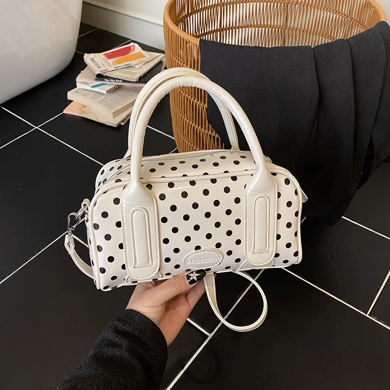 

Корейская простая сумка с верхней ручкой, модная удобная и текстурированная универсальная сумка для боулинга в горошек, женская модная блестящая сумка через плечо