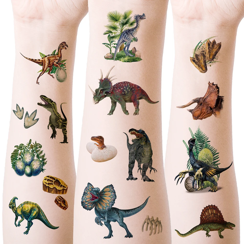 12pcs Dinosaur Tattoo Stickers  Waterproof Animal Temporary Tattoos  Cartoon Fake Tattoo for Women Men Body