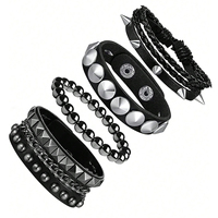 4 Pcs Punk Rock Leather Studded Bracelets For Men Women 80s Gothic Spike Cuff Bracelet Set Accessories For Rocker Outfits