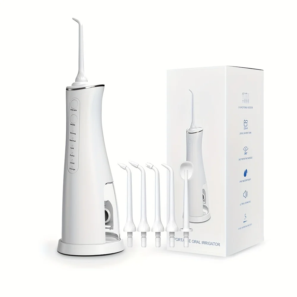 250ML Potent Dental Water Flosser USB Base Rechargeable Irrigador Teeth Whitening Dentistry Oral Irrigator 5 Jet Cleaning