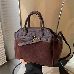 Autumn/winter 2024 new retro frosted suede handbag shoulder bag underarm bag work tote bag