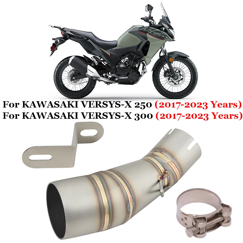 Slip On Motorcycle Exhaust Escape Stainless Middle Connecting 51mm Muffler For KAWASAKI VERSYS-X 250 VERSYS-X 300 2017 - 2023