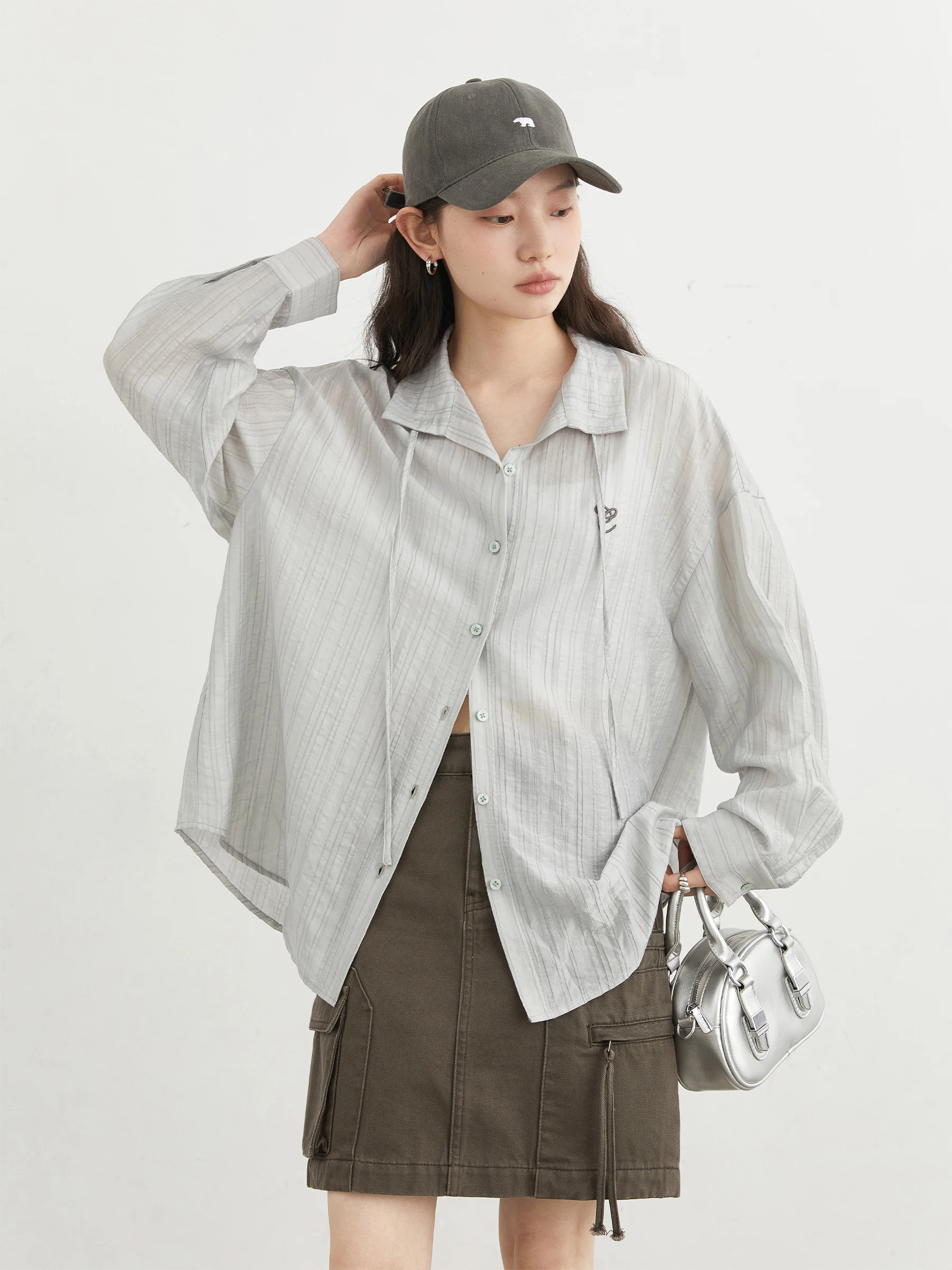 CHIC VEN Women Shirt Loose Casual New Drawstring Embroidered Coat Micro Transparent Sunscreen Female Blouses Summer 2025