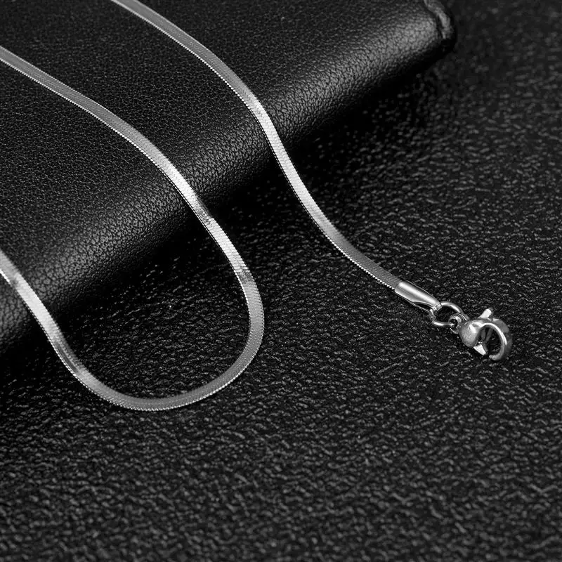 Classic Stainless Steel Flat Chain Necklace Herringbone Snake Chain For Men Women Chokers Clavicle Necklace Jewelry Gift