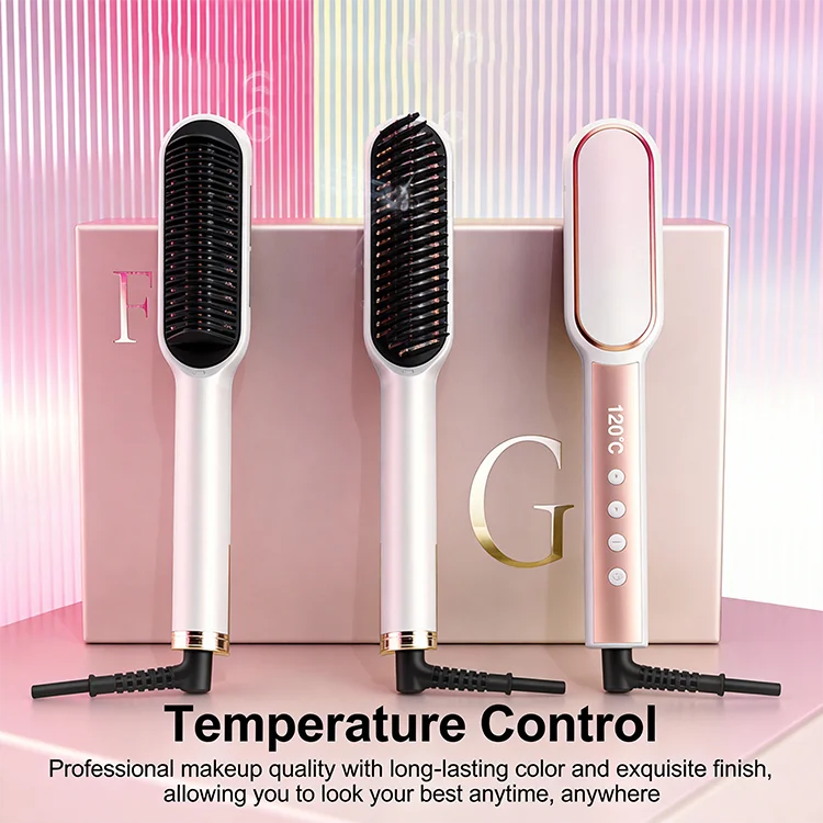 Portable Hair Straightener Comb 2 in 1 Beard Straightener Curler Brush Electric Heating Comb
