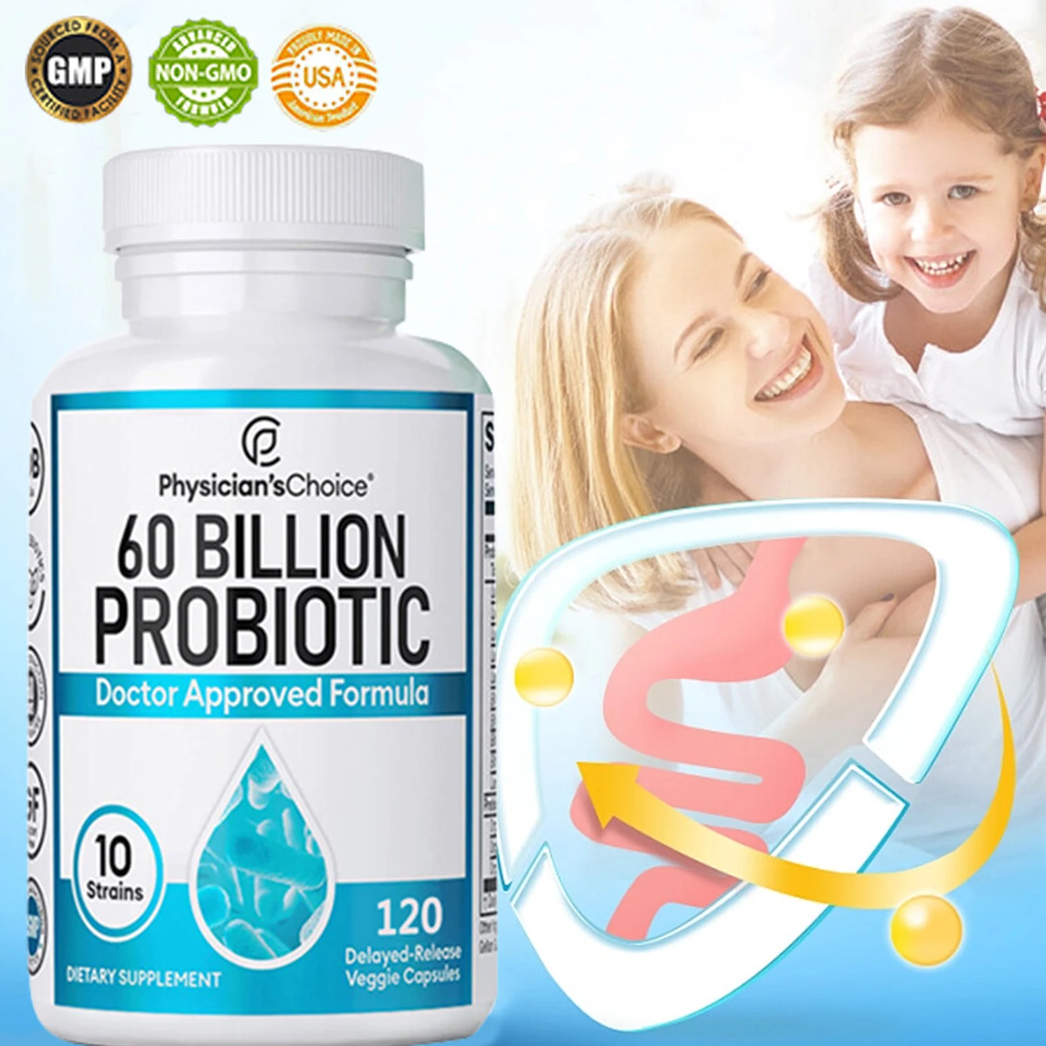 

60 Billion Probiotic Supplement - Digestive Health Probiotic and Immune Support Supplement To Relieve Occasional Constipation