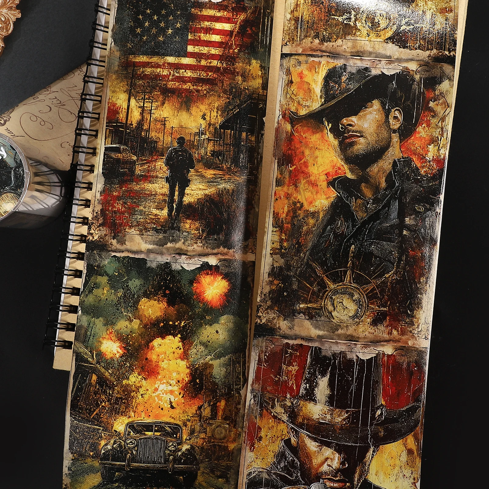 80mm*205cm Vintage American Comic Character Landscape Washi Tape Creative DIY Journal Material Collage Scrapbooking Stationery