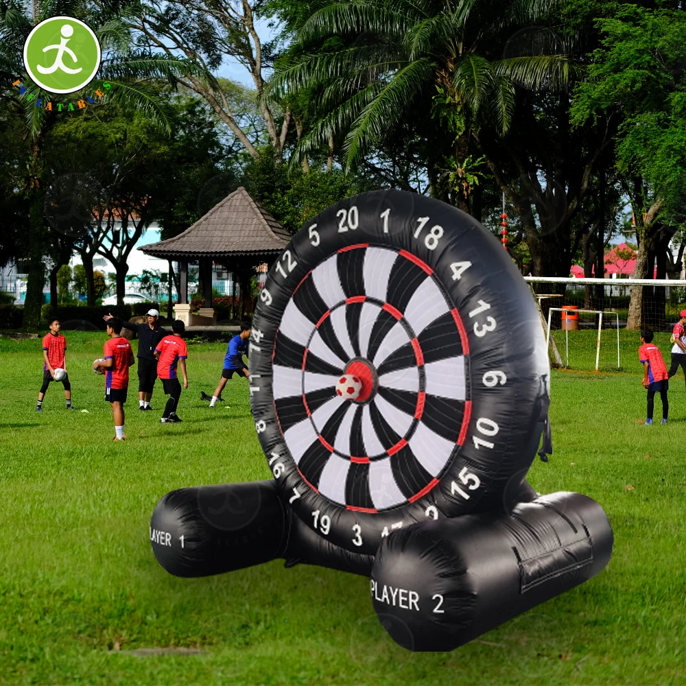 10ft High Giant Outdoor Inflatable Football Dart Board with 6 Footballs and Blower, Sticky Kickball Sports Target Game