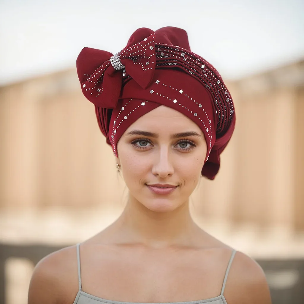 หมวกคลุมผมแบบแอฟริกัน 2024 สำหรับผู้หญิง ผ้าโพกหัวอิสลาม ผ้าคลุมศีรษะสำหรับงานแต่งงานแบบไนจีเรีย ผ้าโพกหัวสำเร็จรูปสำหรับชาวมุสลิม