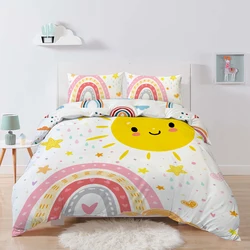 3PC Sun Rainbow Duvet Cover Comfortable Bedding Large/Large Size Complete Digital Printing Available All Seasons No Filler/Core