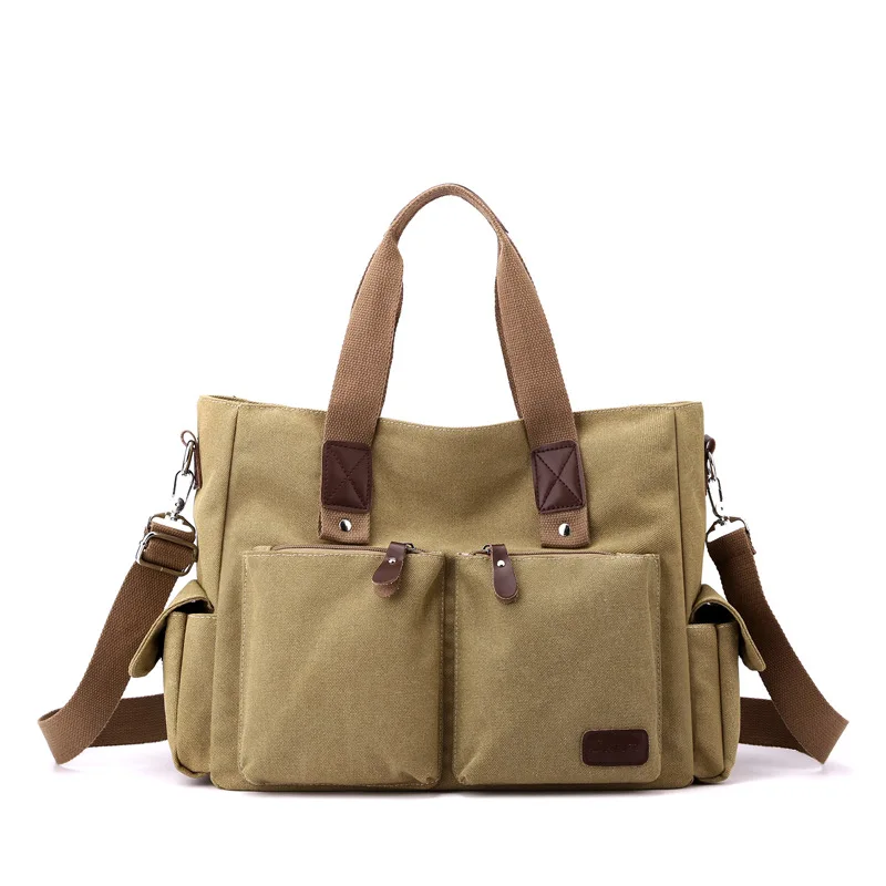 New Men's Casual Commuting Shoulder Bag Large Capacity Portable Briefcase Messenger Bags Solid Color Canvas Crossbody Hand Bag