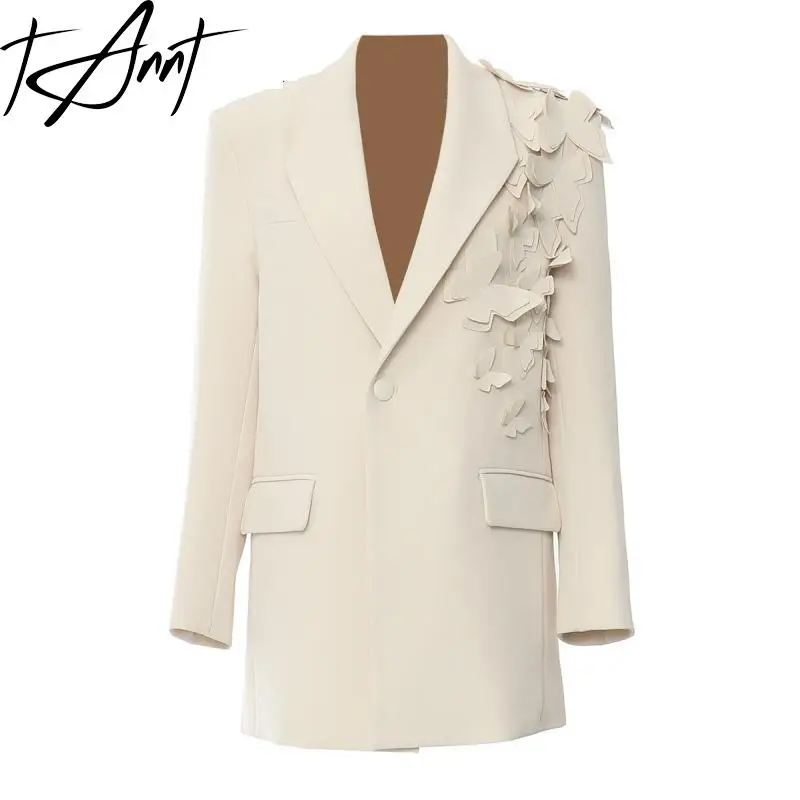 

TANNT Women Blazer 2024 Autumn Single Button Butterfly Stitched Full Sleeve Ladies Blazer Coat Women's Long Suit Jacket New