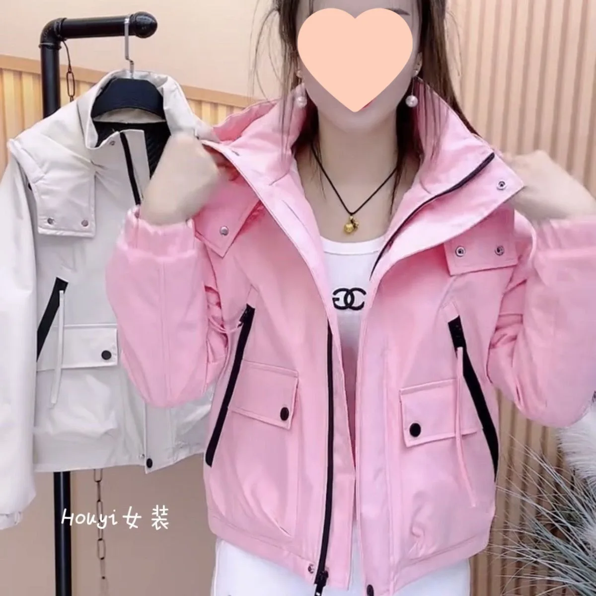 

Европейская куртка-платье с капюшоном, женская короткая весенне-осенняя новинка, пальто с большим карманом, женская модная верхняя одежда, красное пальто Tide