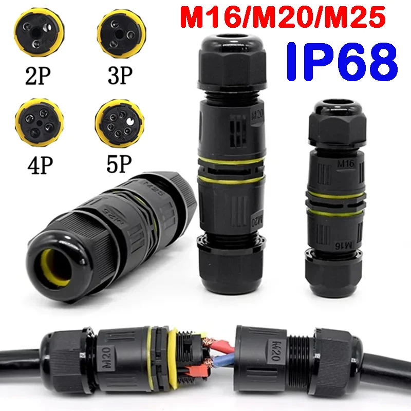 IP68 Outdoor Waterproof Junction Box Electrical Cable Connector, Easy to Install,M16 M20 M25 for Ø3.5-14mm Wire Range 2 Way