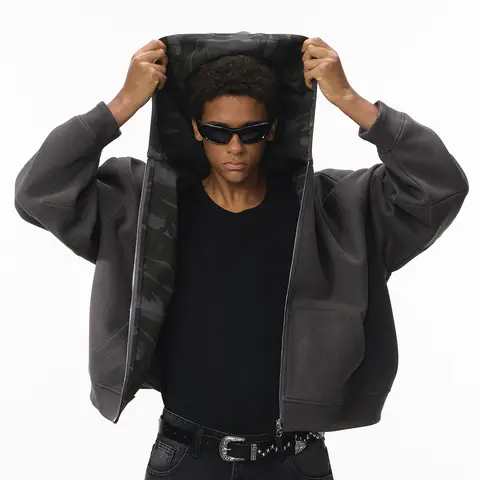 ZODF Retro Vinter 350gsm Tvättad Fleece Hoodies Med Dragkedja För Herrar Unisex Lös Passform Boxig Stil Tjock Varm Hoodiejacka Outfits HY0042 10 best sales huvtröja med boxig passform - №7