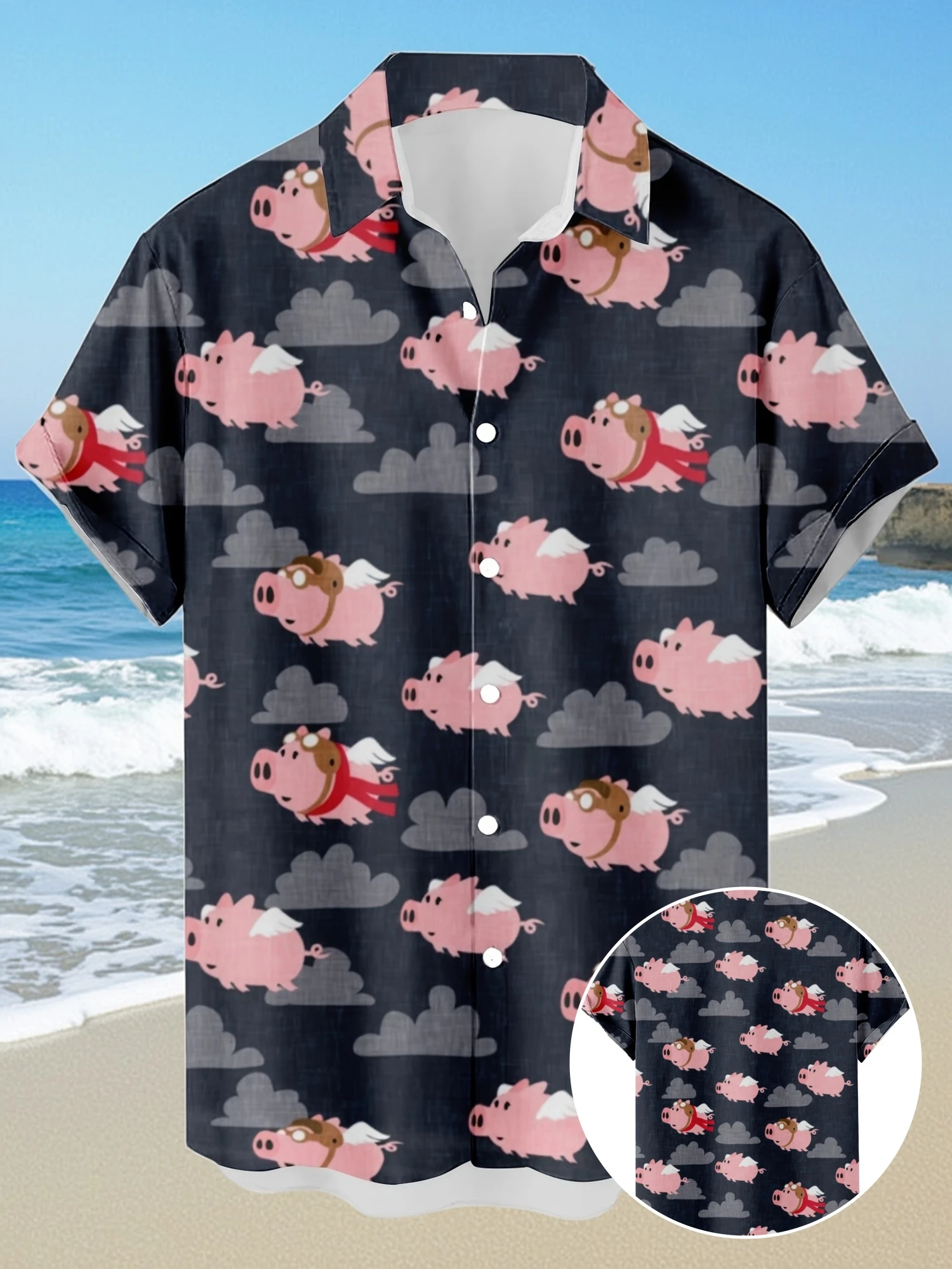2025 New Cute Pink Piglet Graphic Hawaii Shirts For Men Clothes Harajuku Fashion Pig Animal Cartoon Blouses Unisex Vacation Tops