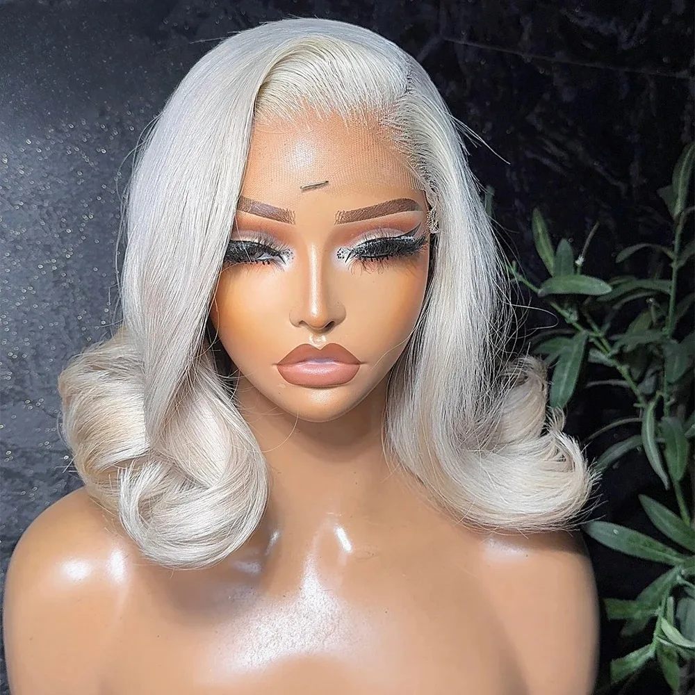 

Platinum Blonde 13X4 HD Short Lace Wig Body Wave Lace Front Wig Glueless Heat Resistant Synthetic Pre Plucked Daily Cosplay