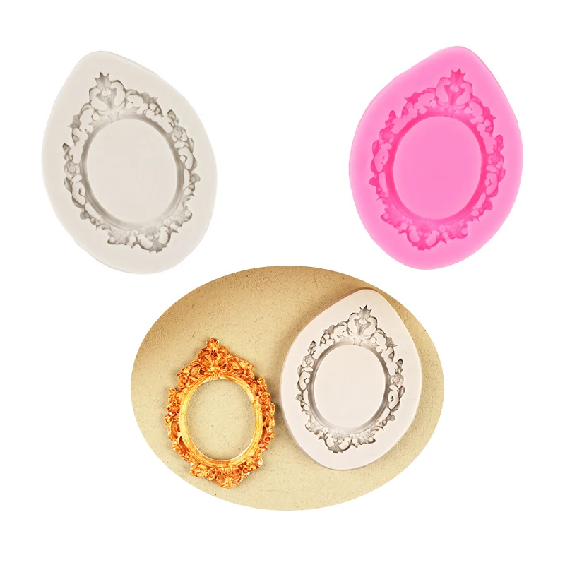 

1pc Lace Picture Frame Retro Mirror Shape Fondant Cake Silicone Mold Baking Decorative Tools Clay Drop Glue Chocolate Molds