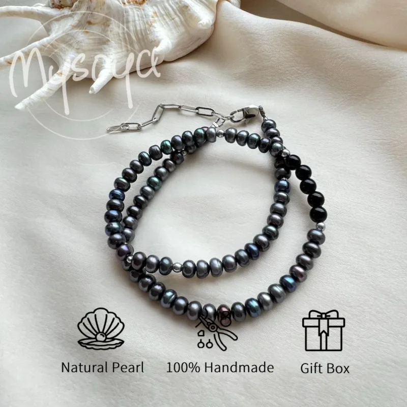 

Ожерелье из черного пресноводного жемчуга Mysoya 6-7 мм с подарочной коробкой, подарок для нее и для него, подходит для дня рождения, свадьбы, Дня святого Валентина.