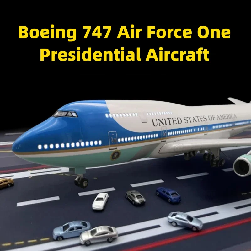 Air Force One Boeing 747 1/150 scale resin diecast model airplane, 47cm, with lights, children's toy collectible, miniature item