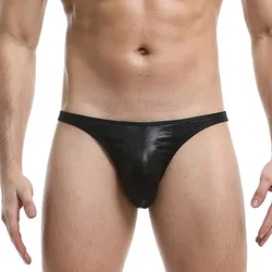 Mens Wet Look Shiny Leather Panties Stretchy Low Rise Underpants U Bulge Pouch Briefs Bikini Underwear Large Size Knickers