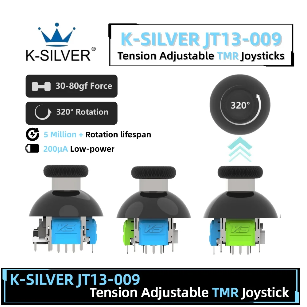 K-SILVER JT13-009 320 °   Regulowany naciąg joysticka magnetycznego TMR do PS5, siła 30-80gf, moduł naprawczy joysticka zapobiegający dryfowaniu.