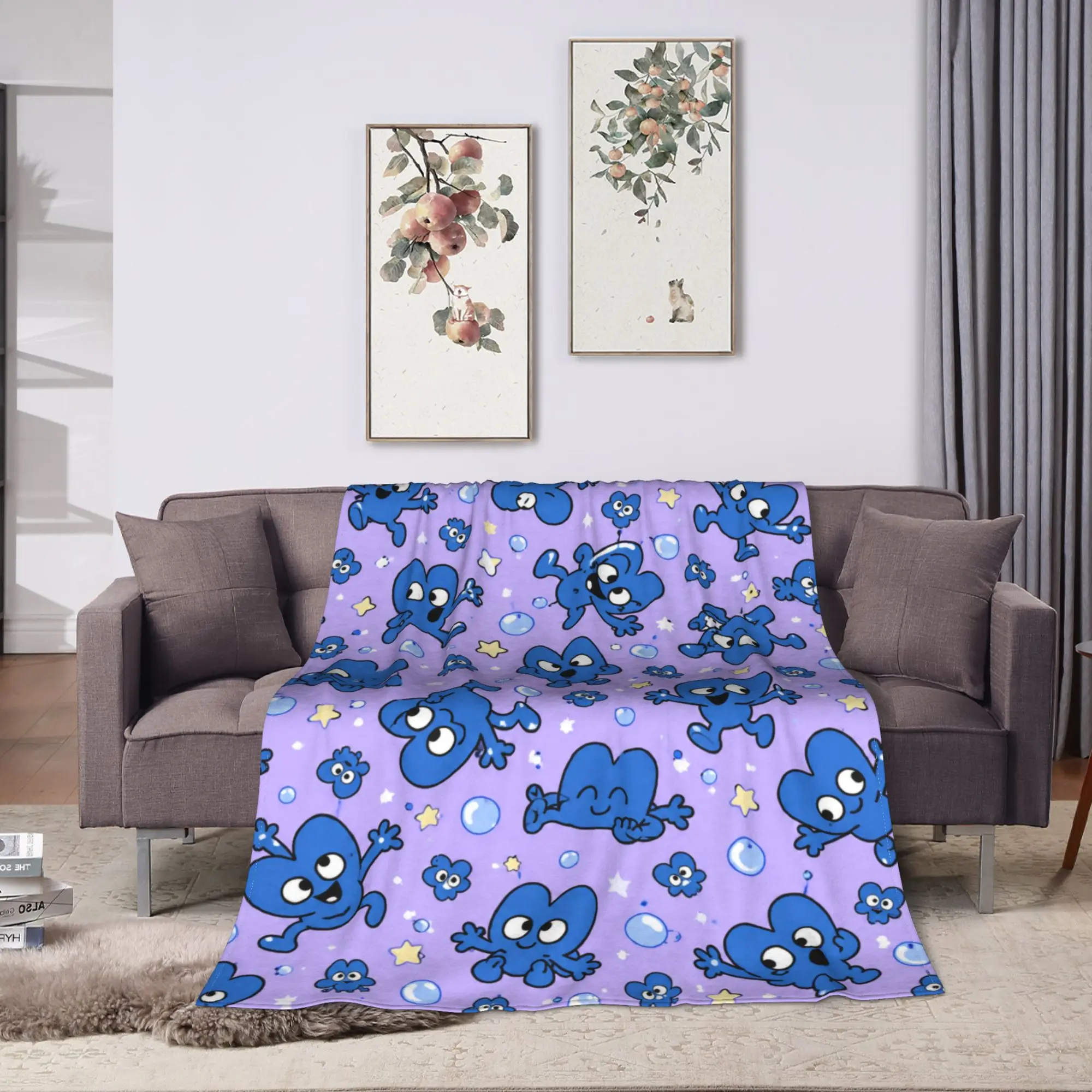 One TPOT pack BFDI Lavender Cute Print Blanket  Warm Soft Plush Throw Blanket For Boy Girl Bedroom Flannel Bedspread Bed Cover