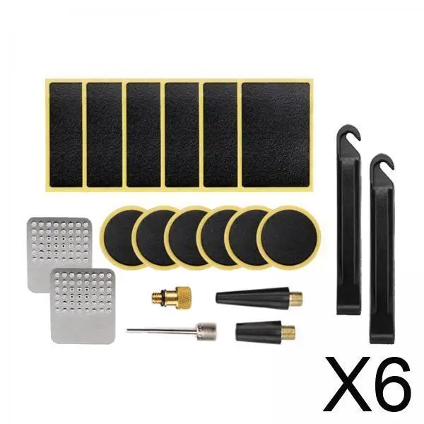 

Набор для ремонта велосипедных шин 6 в 1: самоклеящиеся заплатки, металлическая терка, клей и инструменты для ремонта шин велосипедов, мотоциклов и дорожных велосипедов