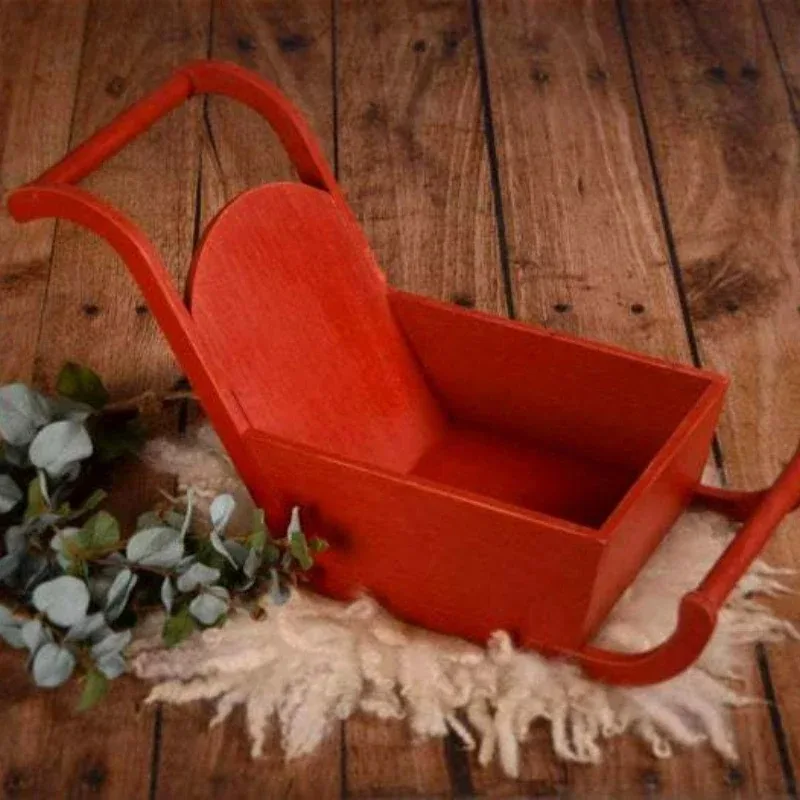 Newborn Photography Accessories Infant Christmas Theme Red Sleigh Cart Disassembly Wooden Background Bed Baby Photoshoot Props