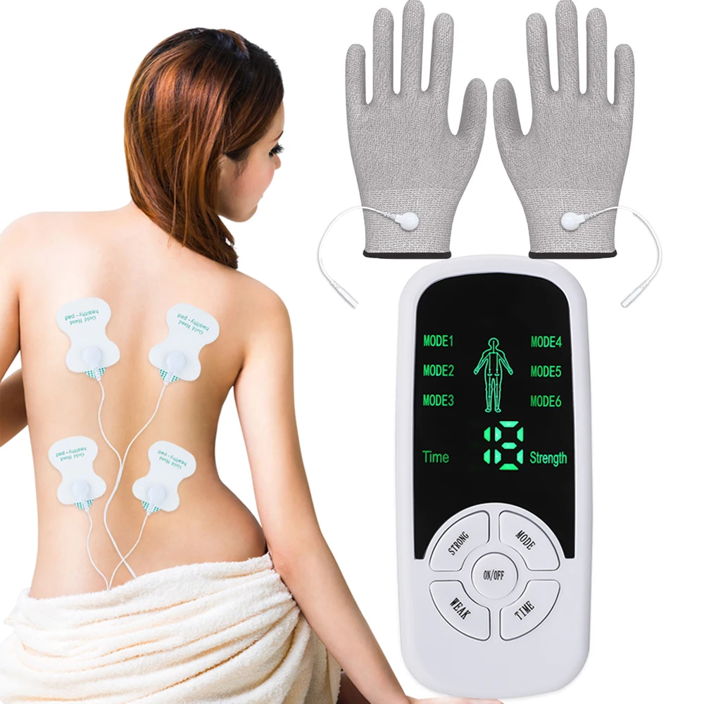 EMS Electric Muscle Therapy Stimulator Electrode Massage Gloves Meridian Physiotherapy Pulse Abdominal Hand Body Massager