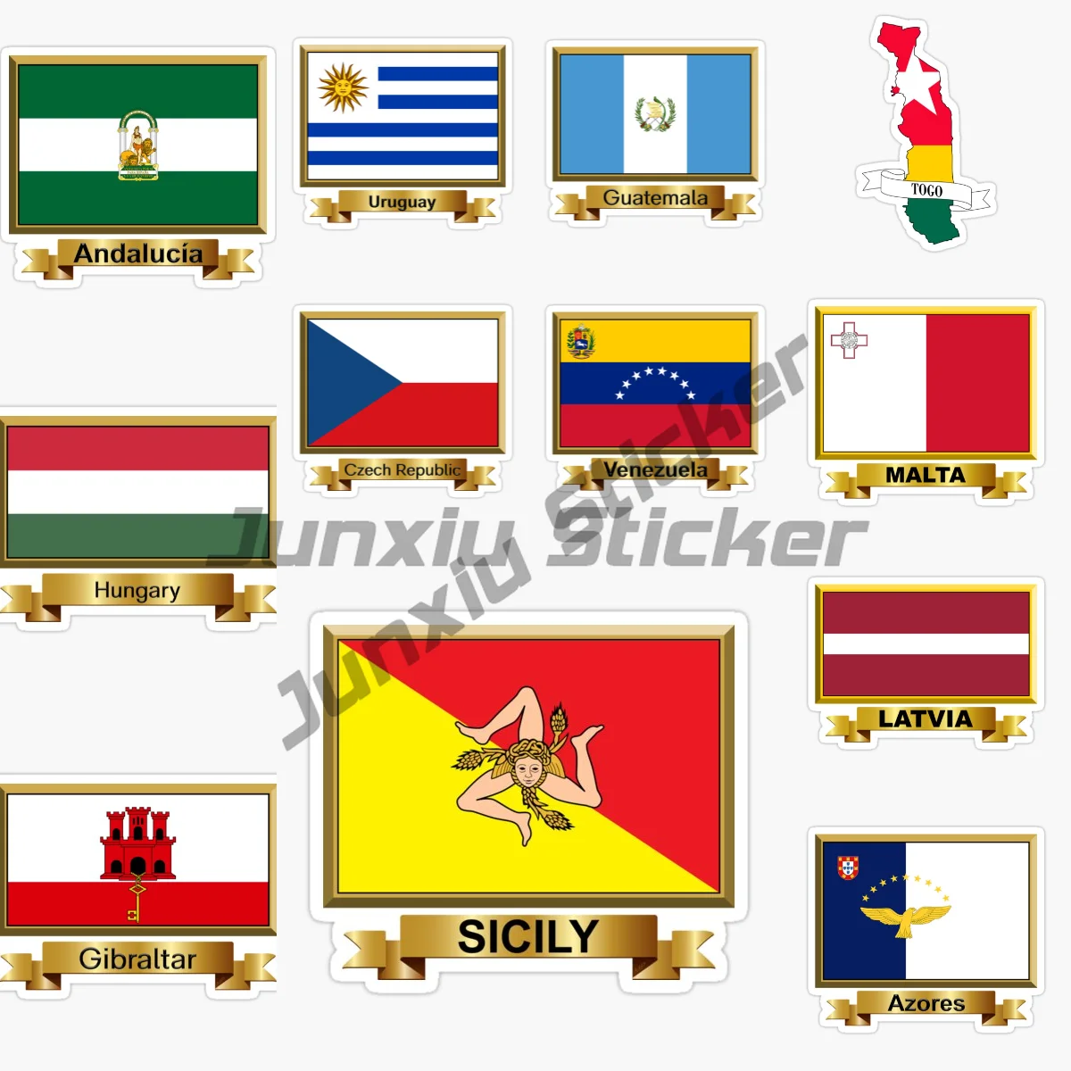 

SICILY Uzbekistan KENYA LITHUANIA Gibraltar Azores MONACO Uruguay Guatemala TOGO MALTA Venezuela Flag Car Sticker Self-adhesive