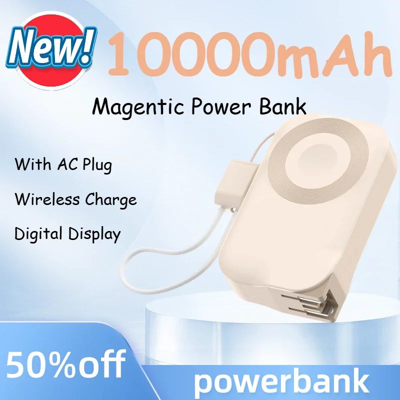 Magentic Wireless PowerBank 10000mAh 20W Fast Charge with Plug Portable Charger Power Bank External Battery For iPhone Samsung