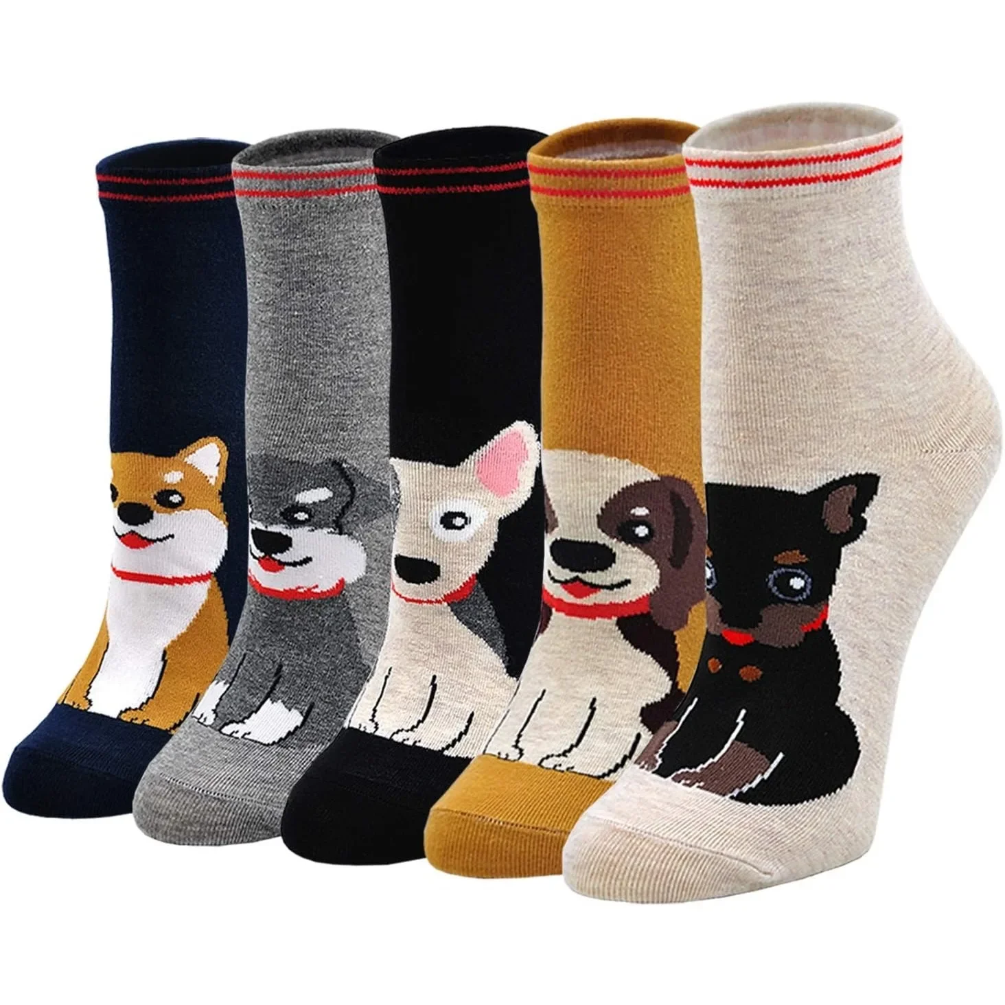 Chaussettes colorées drôles et décontractées pour femmes et hommes, robe Harajuku, dessin animé animal mignon, nouvelle mode, heureux, 5 paires