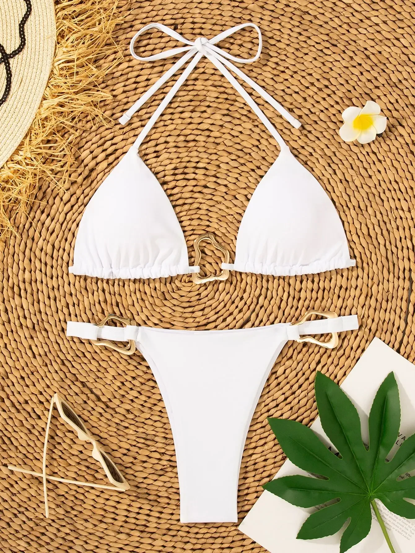 

Sexy Black Bikini 2025 Two Pieces Swimsuit Female Swimwear Women Thong Bikinis Set Ring Linked Swimming Beachwear Bathing Suit