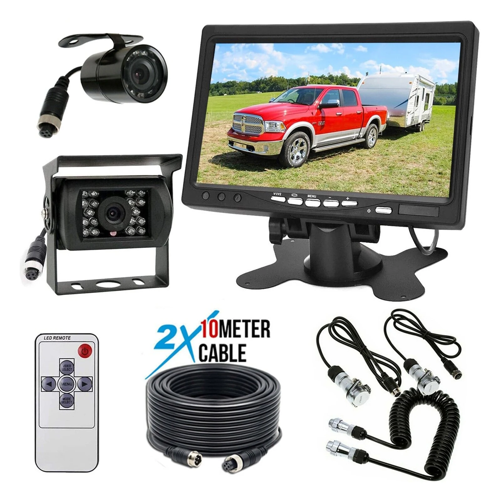 

Lastbus 7" HD Monitor+2X Reversing Camera Mini CMOS 4PIN CCD Kit System Trailer RV Cable