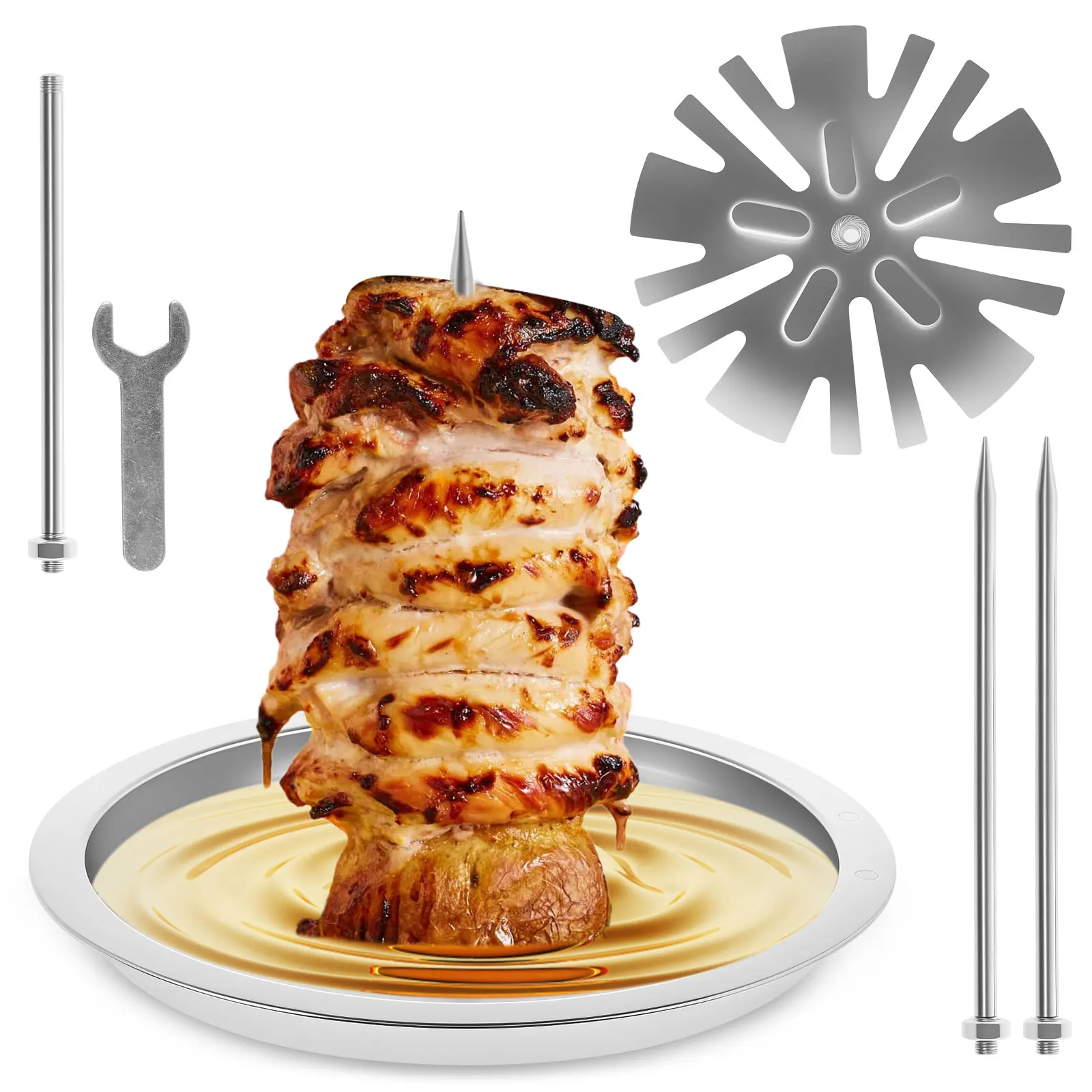 

Al Pastor Skewer Вертикальный шампур из нержавеющей стали с подносом Вилка для жареной курицы 2 в 1, подставка для плиты, разноцветный шампур для барбекю с подогревом