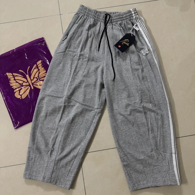 

Pure Cotton Embroidered Spor Casual Striped Weave Belted Wide Leg Pants Straight Cut Long Trousers Comfortable Breathable