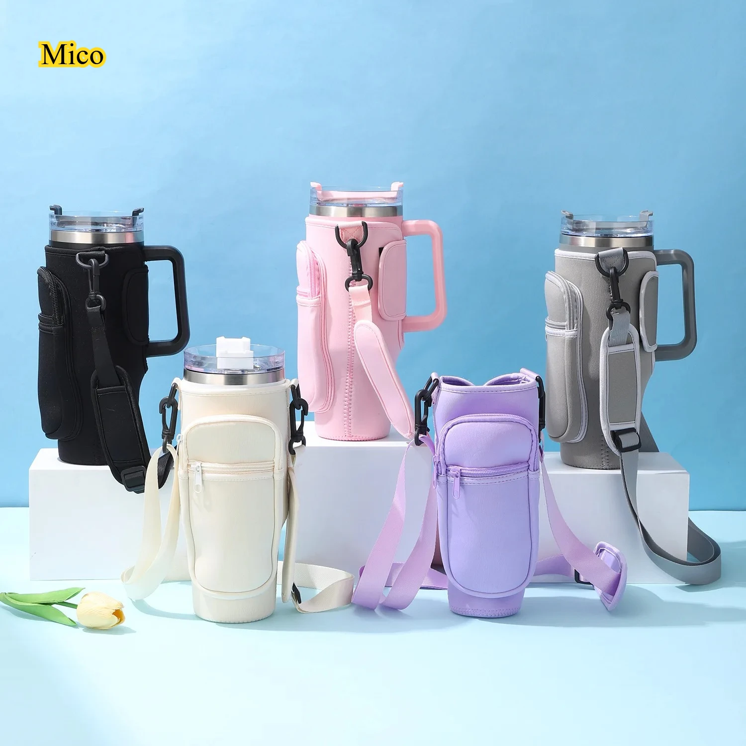 

Multicolor 40oz Car Cup Storage Sleeve Portable Diving Fabric Shoulder Bag Large Capacity Tumbler Carrier Pouch