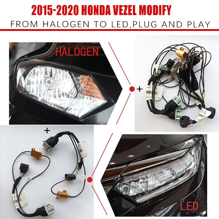 

CZMOD Car Headlight Modification Upgrade Special Car Wiring Harness For Honda 15-20 VEZEL From Halogen To LED Plug And Play