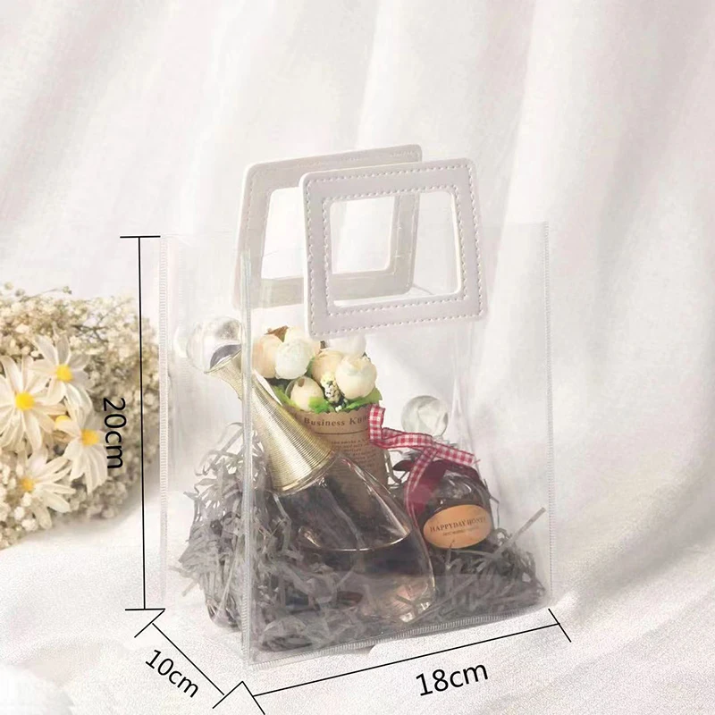 Wedding Party Gift Bags Clear Handbag Bag Transparent Tote Bag Cosmetics Bag Flowers Bouquets Xmas Birthday For Travel