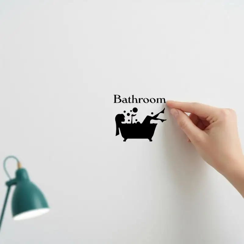1pc Bath Time Vinyl Door Sticker Removable Bathroom Art Decal Door Stickers Bathroom Waterproof DIY Creative Wall Sticker