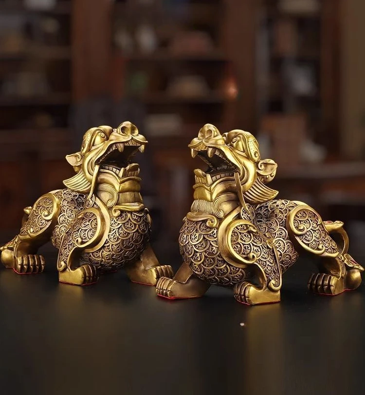 1 Pair Copper Animal Pixiu Inviting Wealth Opening Living Room Home Office Decor