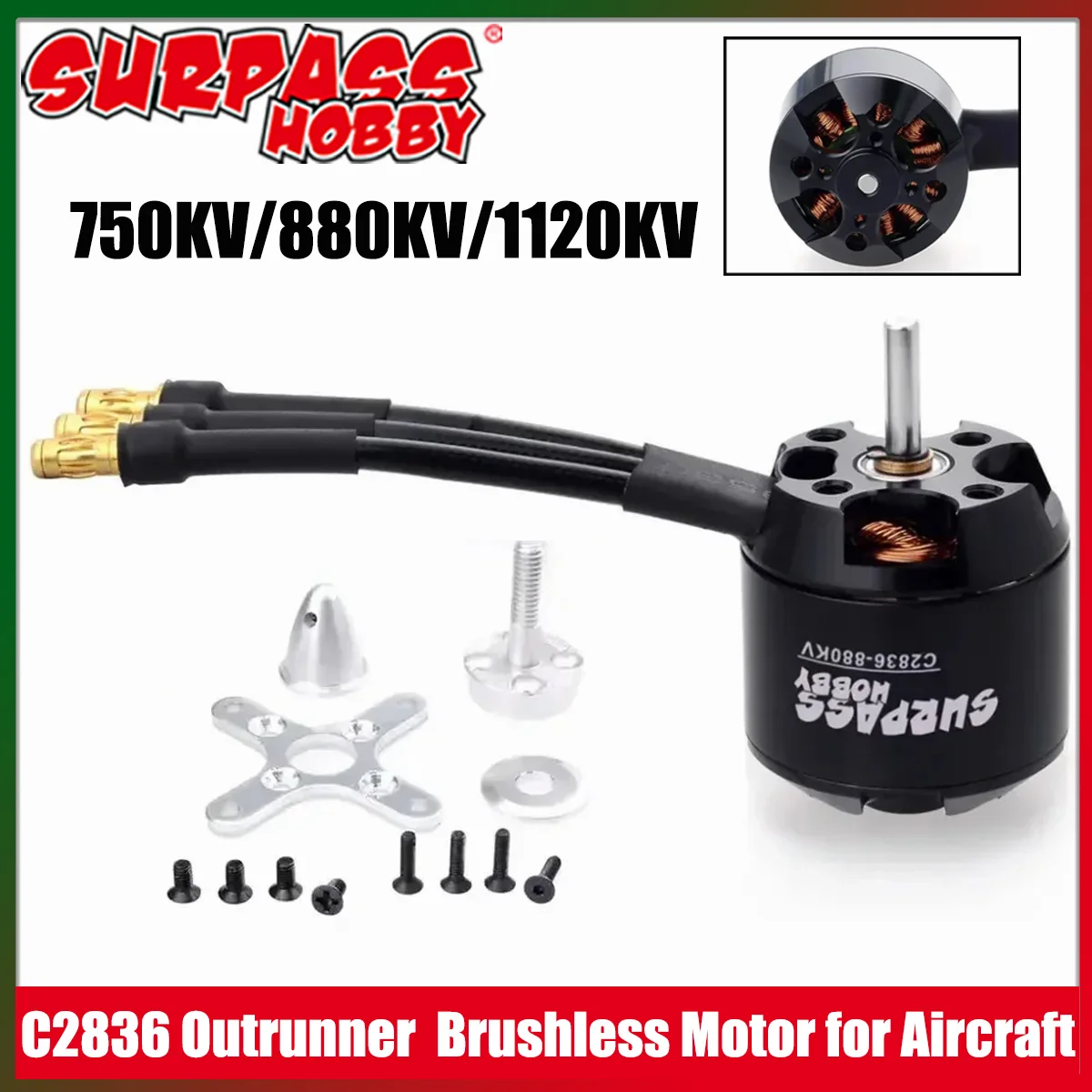 

Surpass Hobby C2836 750KV 880KV 1120KV Outrunner Бесщеточный двигатель 14 полюсов для RC FPV Дрон Квадрокоптер с неподвижным крылом Планер самолета