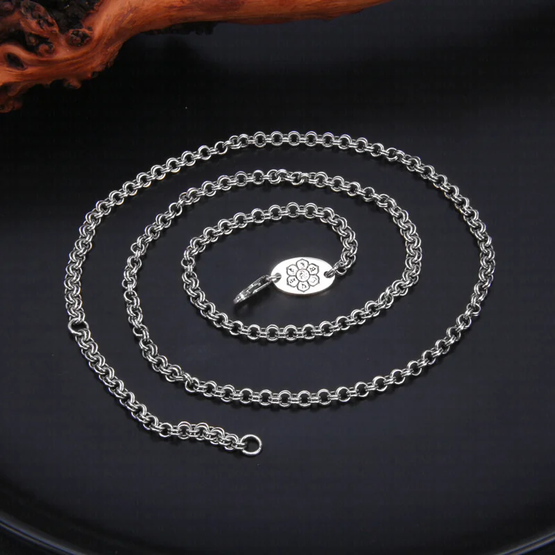 S925 Sterling Silver Necklaces for Men Women Six Character Mantra 3mm Doublerings O-Chain Vintage Argentum Jewelry Wholesale