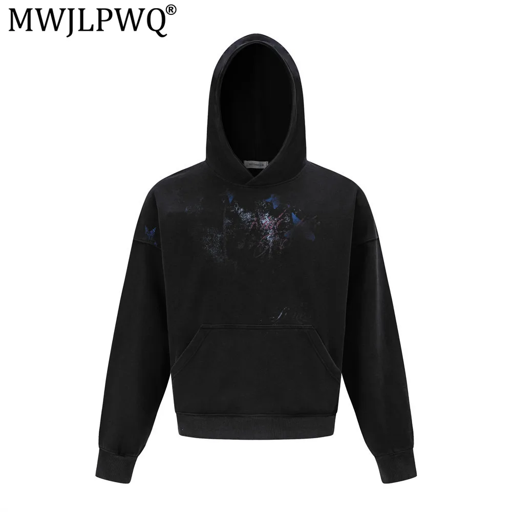 MWJLPWQ Star Graffiti Print Distressed Hooded Sweatshirt Loose-Fit Pullover Men's Style Suitable Tops Spring Autumn Trendy 21283