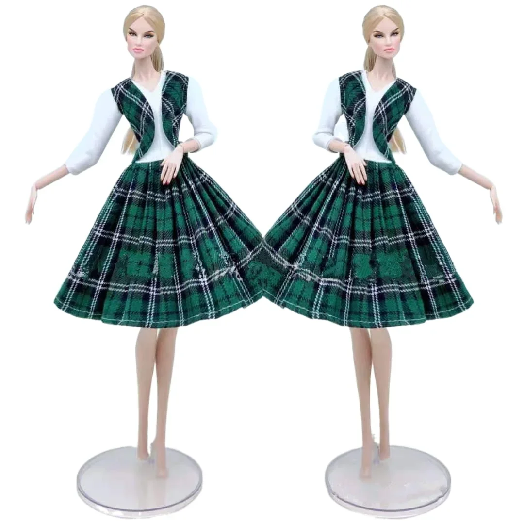 1/6 BJD Clothes Set Green Grid Dress Coat For Barbie Doll Clothes Outfits Princess Dancing Dresses 11.5