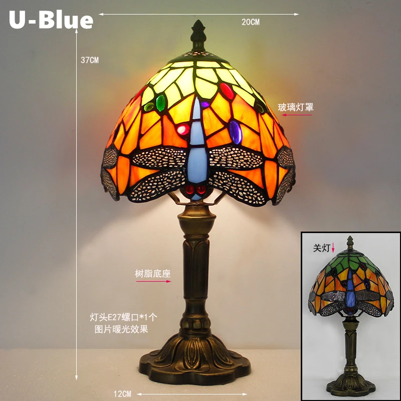 Klassieke kleurrijke tafellamp van gebrandschilderd glas E27 Vintage barokke mediterrane stijllamp voor slaapkamer, nachtkastje, bar, huisverlichting